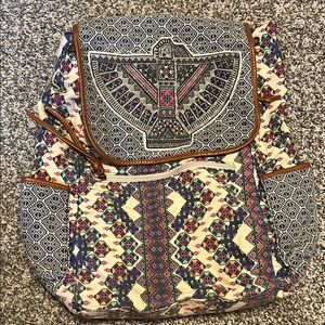 Black and Cream Backpack with Bold Patterns